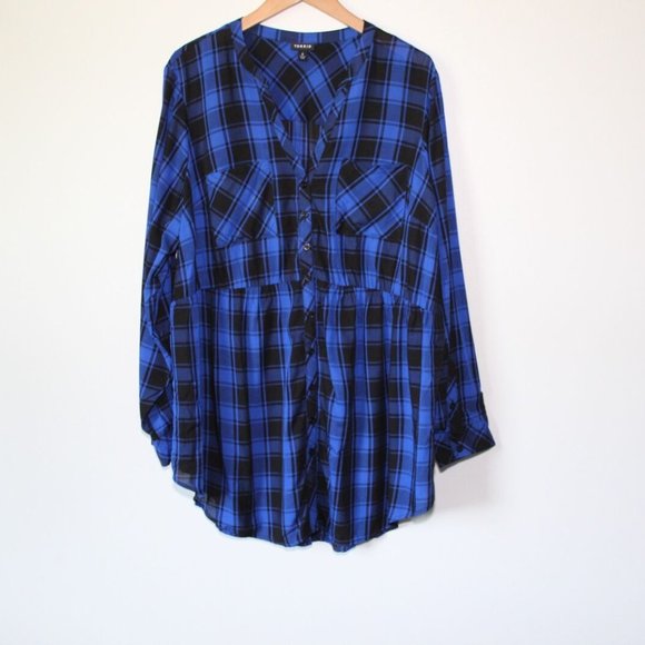 Torrid Buffalo Plaid Long Sleeve Button Babydoll Tunic Top Plus Size 4 4X H13413 - Picture 7 of 11
